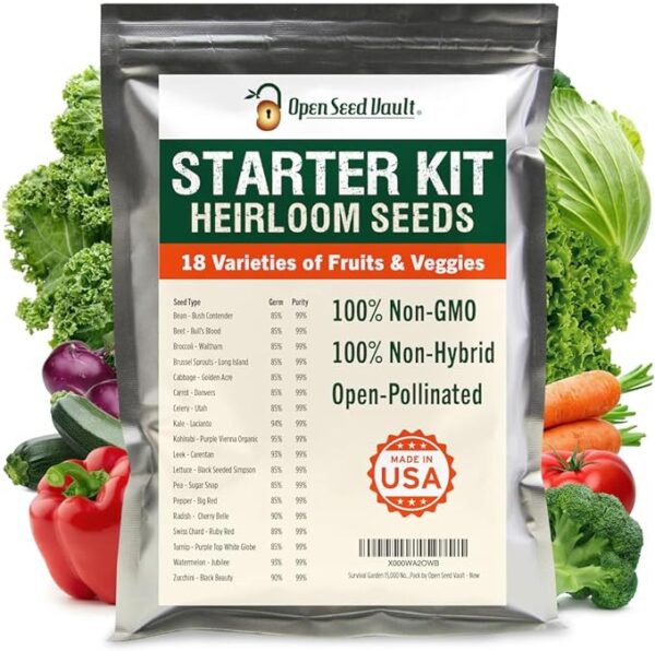 15,000 Non GMO Heirloom Vegetable and Fruit Seeds (18 Varieties)