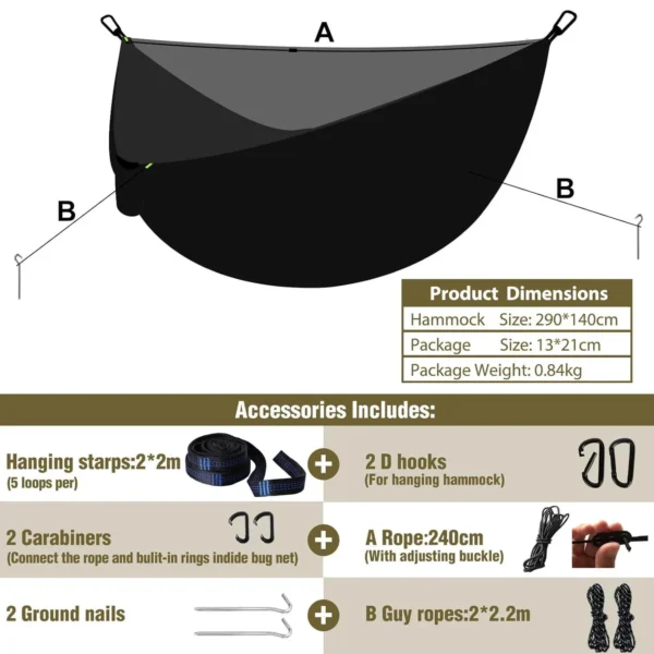 Portable Quick Setup Hammock with Mosquito Net - Image 3